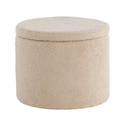 Poef Amelia teddystof met opbergruimte Beige