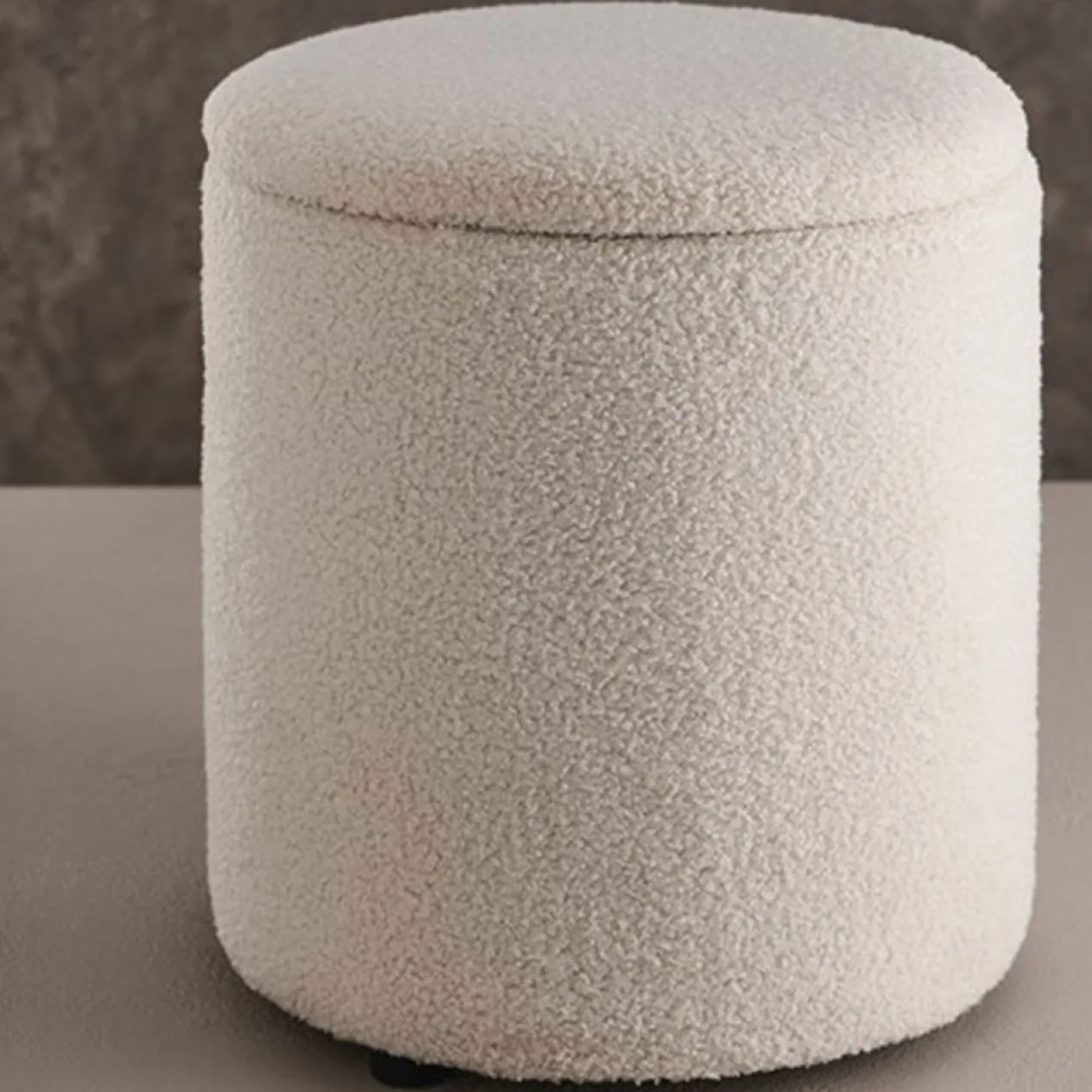 Poef Sem teddy gebroken wit - met opbergruimte - Ø 36 cm