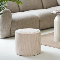Poef Talia ribstof beige Ø40 cm