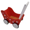 Poppenwagen Hout rood met hartjes