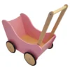 Poppenwagen Hout roze met blanke wielen zonder kap