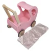 Poppenwagen Hout roze met kap - incl dekje wit roze met hart