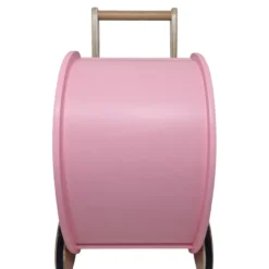 Poppenwagen Hout roze met kap - incl dekje wit roze met hart