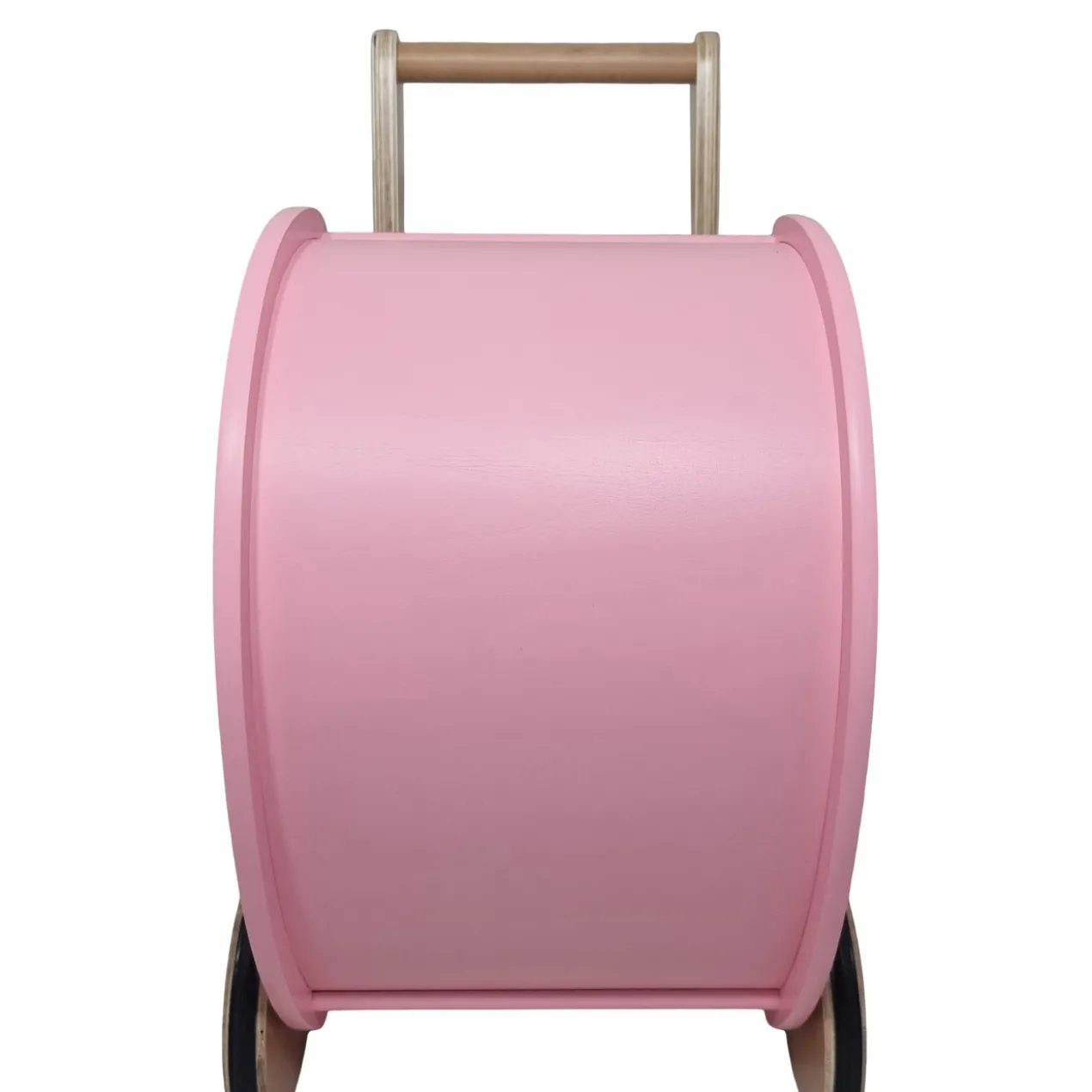 Poppenwagen Hout roze met kap - incl dekje wit roze met hart
