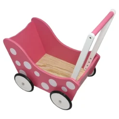 Poppenwagen Hout roze met stippen