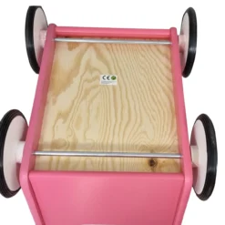 Poppenwagen Hout roze met stippen