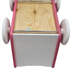 Poppenwagen Hout roze met stippen en witte vlakken
