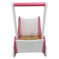 Poppenwagen Hout roze met stippen en witte vlakken