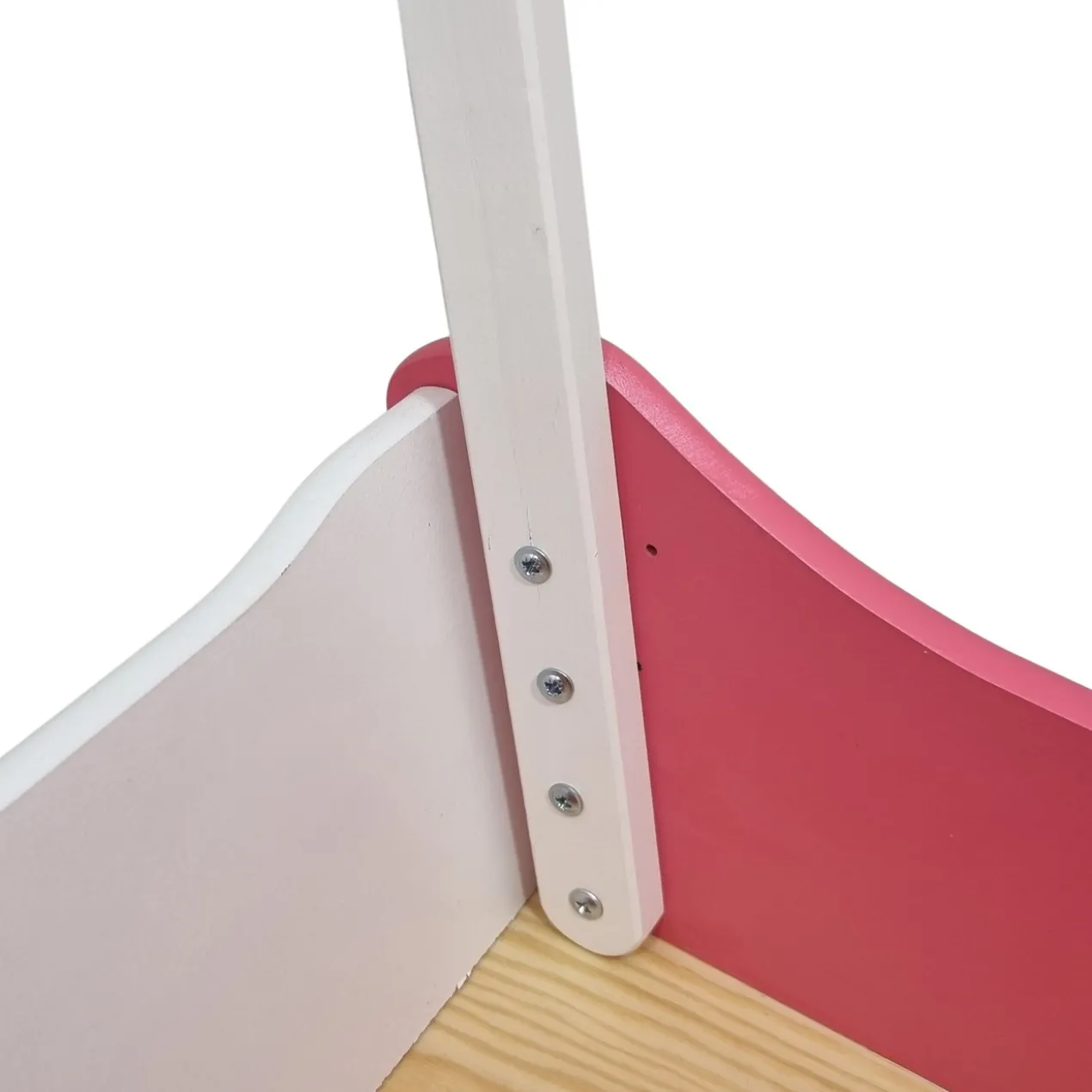 Poppenwagen Hout roze met stippen en witte vlakken