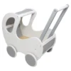 Poppenwagen Hout wit zilver klassiek met kap