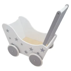 Poppenwagen Hout wit zilver met sterren