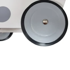 Poppenwagen Hout wit zilver met stippen zwart rubber