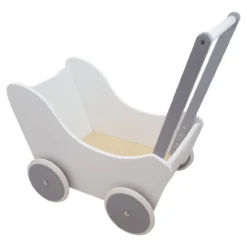 Poppenwagen Hout wit zilver zonder kap