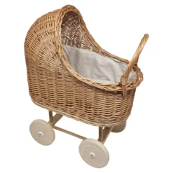 Poppenwagen Riet Crème beige bekleding met kussentjes