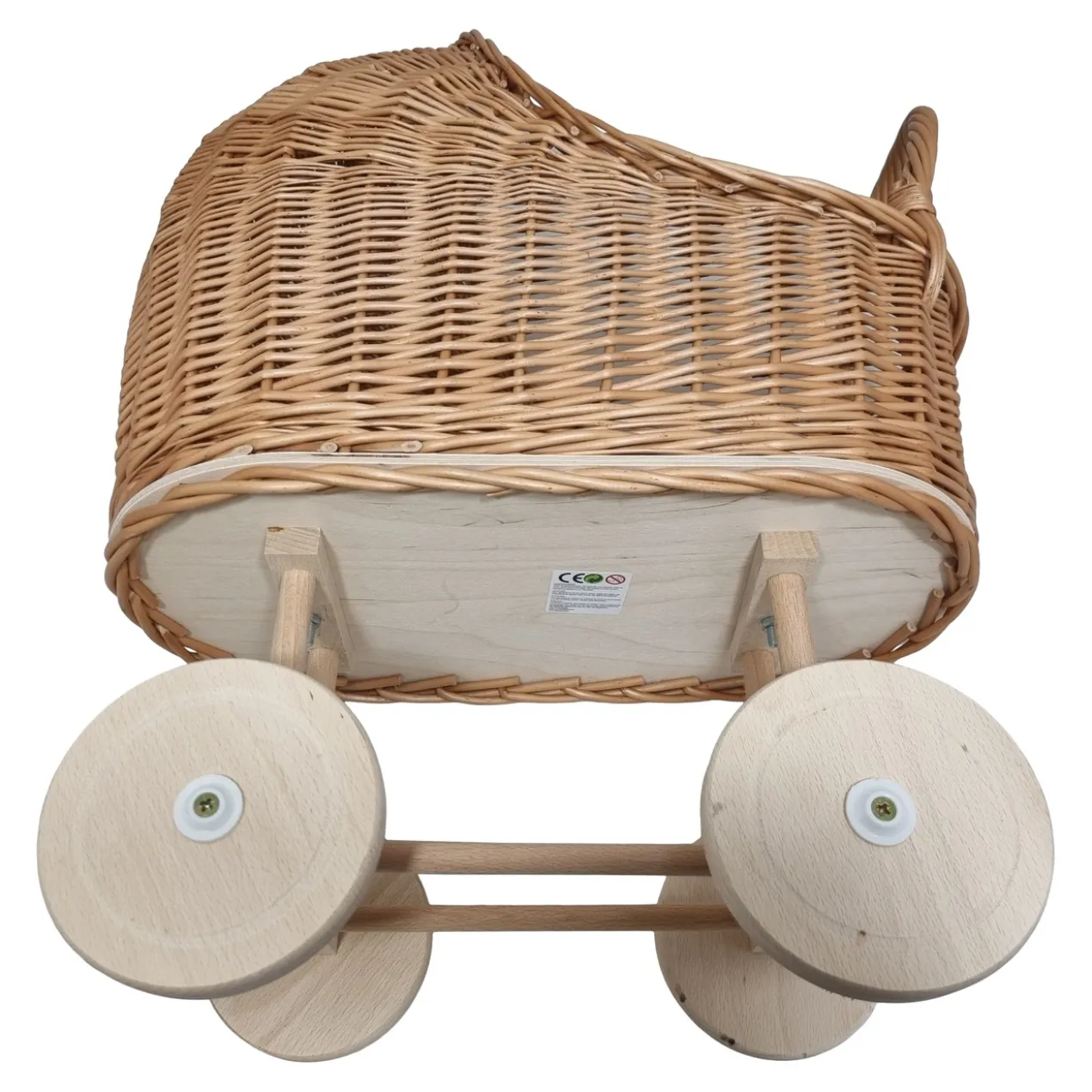 Poppenwagen Riet Crème beige bekleding met kussentjes