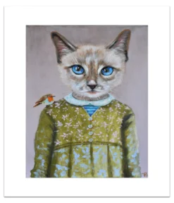 Poster Kitty en Roodborstje 40 x 50 cm