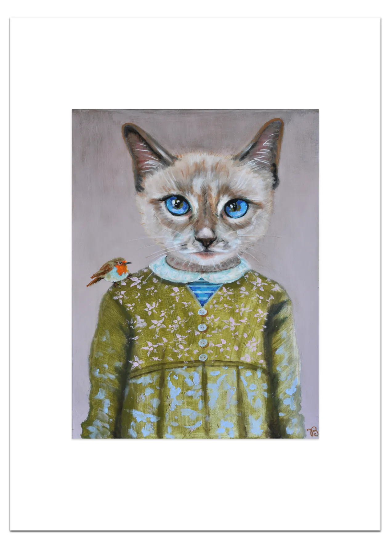 Poster Kitty en Roodborstje 30 x 40 cm