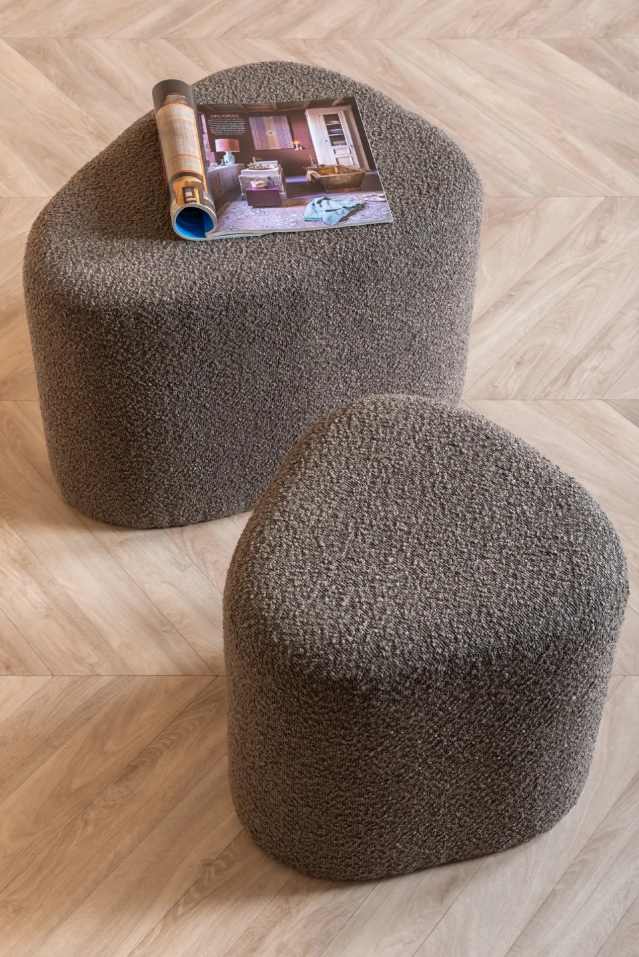 Pouf Ada wave bouclé taupe green