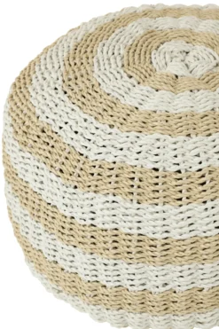 Pouf Roundabout gestreept wit naturel