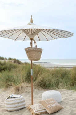 Pouf Roundabout gestreept zwart naturel