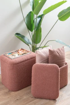 Pouf set Ada storage bouclé faded pink, set of 2pcs