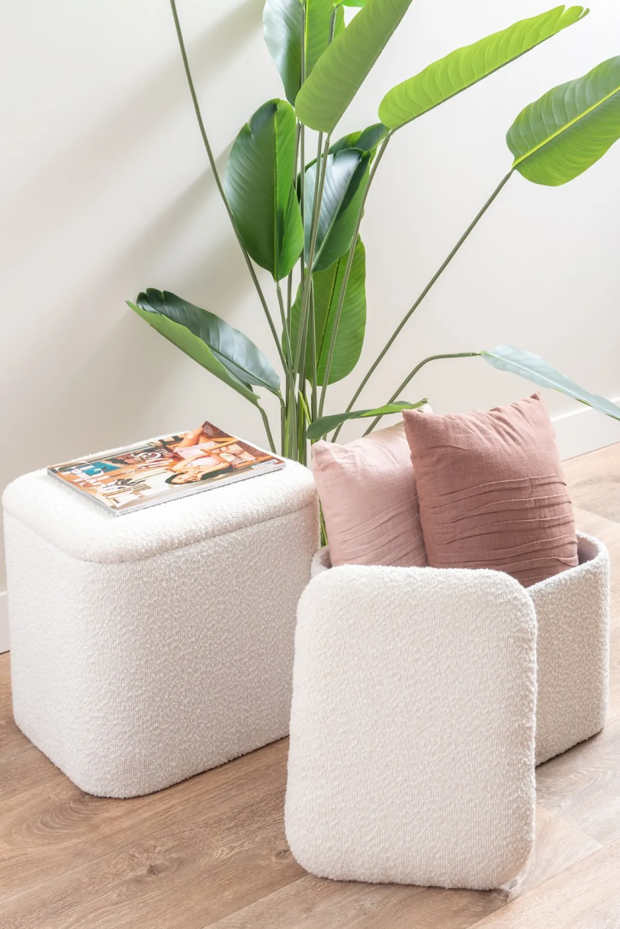 Pouf set Ada storage bouclé off white, set of 2pcs