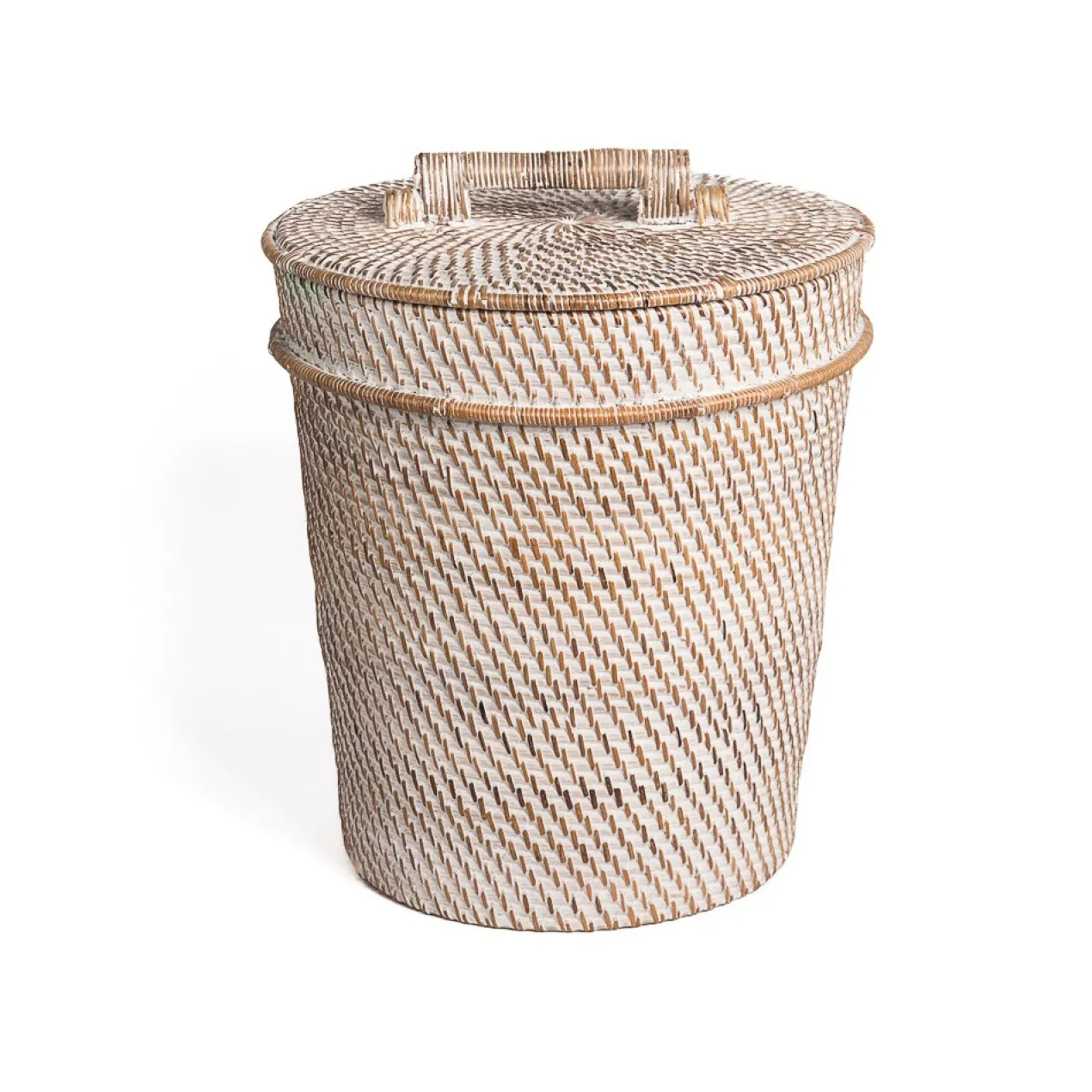 Prullenbak met deksel naturel white wash rattan