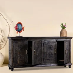 Rawnie - Zwart Handgesneden Mangohouten Dressoir