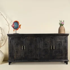 Rawnie - Zwart Handgesneden Mangohouten Dressoir