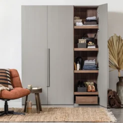 Rens 3-deurs hang/legkast greep lang noten/pebble grey [fsc]