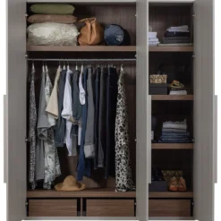 Rens 3-deurs hang/legkast greep lang noten/pebble grey [fsc]