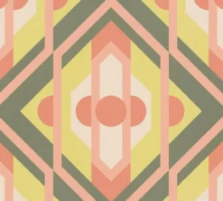 Retro behang licht gestructureerd met geometrische ornamenten – groen, oranje, rood Licht gestructureerd retrobehang met geometrische ornamenten – groen, oranje, rood #1