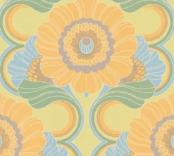 Retro behang met bloemmotief licht gestructureerd Licht gestructureerd retrobehang met bloemmotief – blauw, geel, groen #1