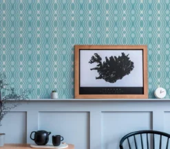 Retro behang met een geometrisch patroon - blauw, crème, wit #1