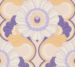 Retro bloemmotief behang- beige, geel, paars Retro bloemenbehang - beige, geel, paars #1