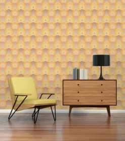 Retro bloemmotief behang - beige, bruin, oranje Vliesbehang met bloemmotief in de stijl van de jaren 70 - beige, bruin, oranje #1