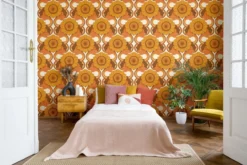 Retro bloemmotief - geel, oranje, bruin, rood, beige Retro bloemenbehang - geel, oranje, bruin, rood, beige #1