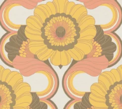 Retro bloemmotief - geel, oranje, bruin, rood, beige Retro bloemenbehang - geel, oranje, bruin, rood, beige #1