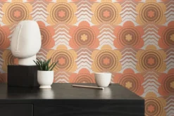 Retro bloemmotief in stippenontwerp - bruin, oranje, geel Bloemmotief in stippenontwerp in de stijl van de jaren 70 - bruin, oranje, geel #1