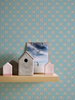 Retro cirkelpatroon op licht gestructureerd vliesbehang– turkoois, blauw, beige Retro cirkelpatroon op licht gestructureerd vliesbehang – turkoois, blauw, beige #1