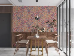 Retro vliesbehang met bloemmotief – rood, blauw, oranje #1