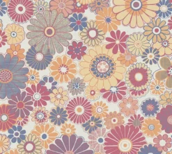 Retro vliesbehang met bloemmotief – rood, blauw, oranje #1