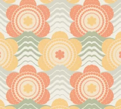 Retro vliesbehang met golven en bloemmotieven – oranje, geel, groen #1