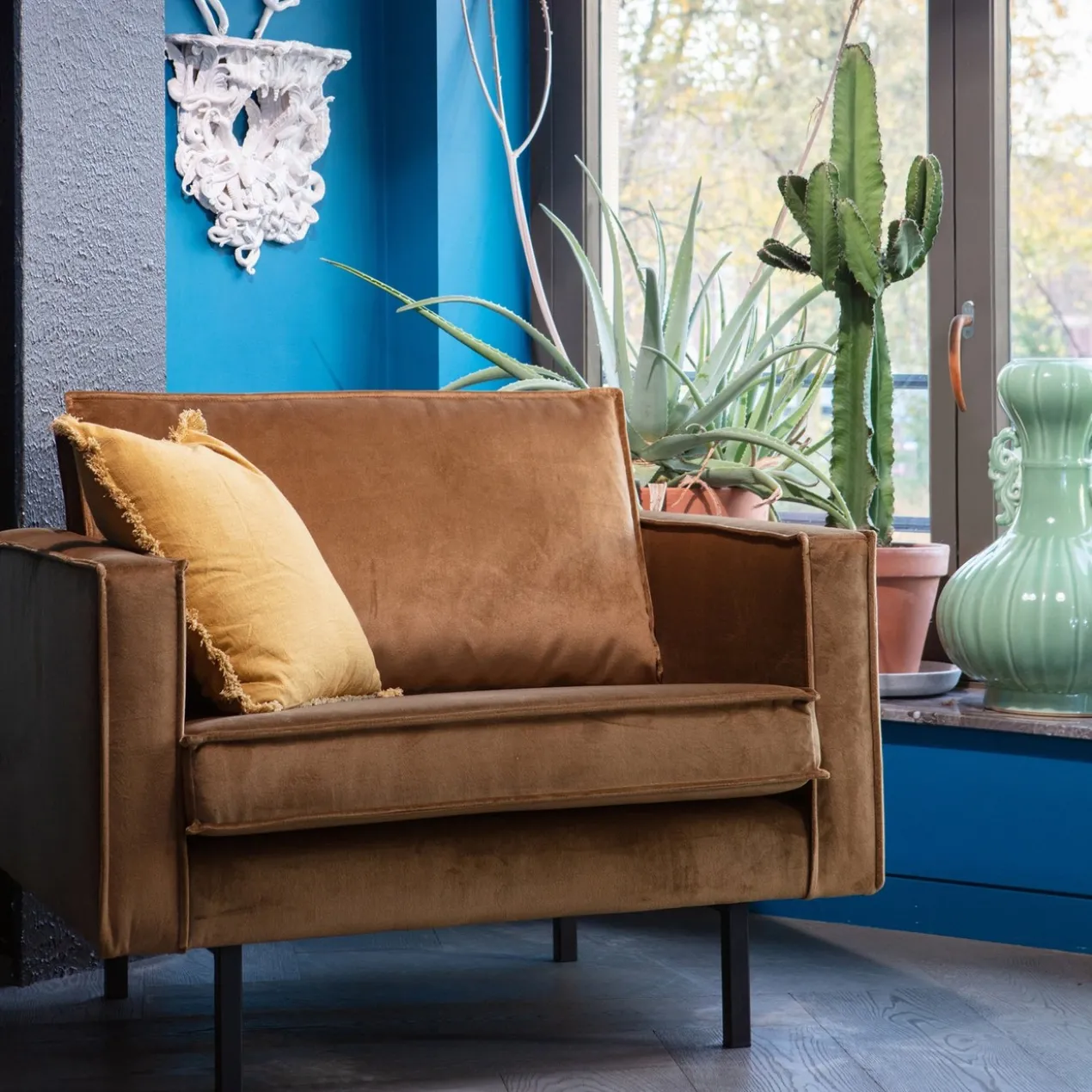 Rodeo fauteuil velvet honinggeel