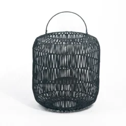 Rotan windlicht / lantaarn zwart