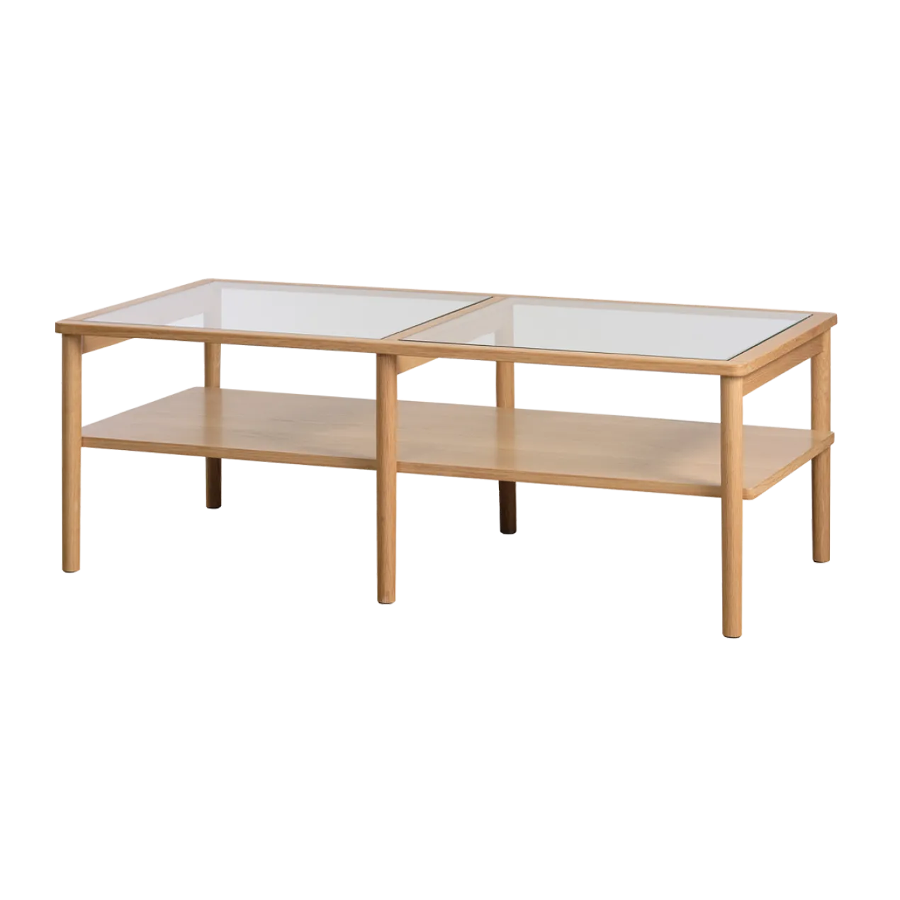 Salontafel Boris eikenhout met glazen tafelblad Naturel