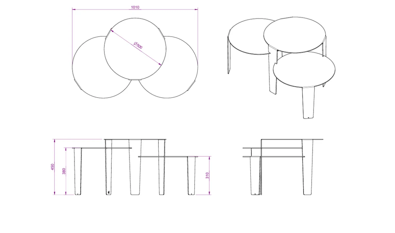 Salontafel Cascado Ø50 wit - set van 3