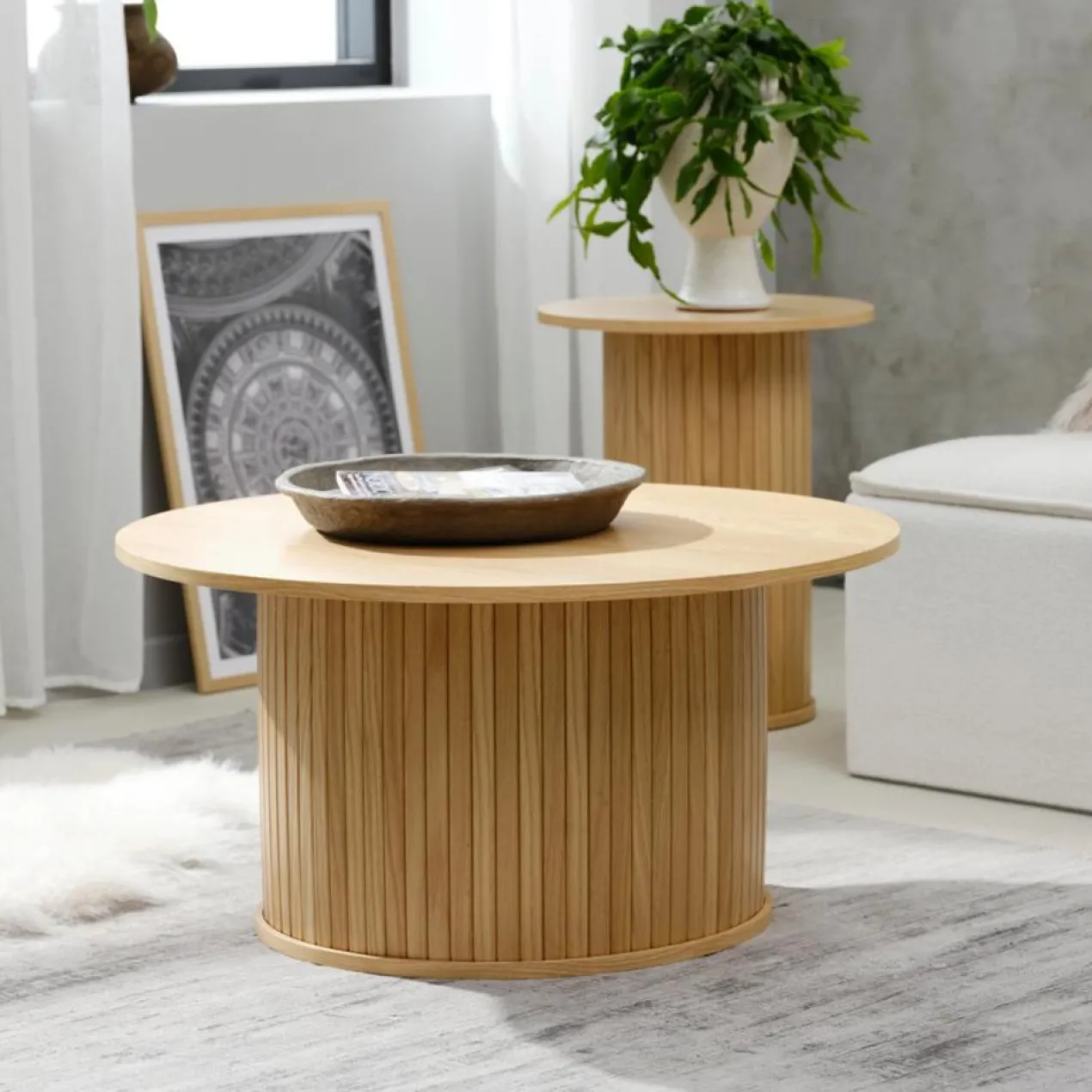 Salontafel Lenn rond Gerookt eiken
