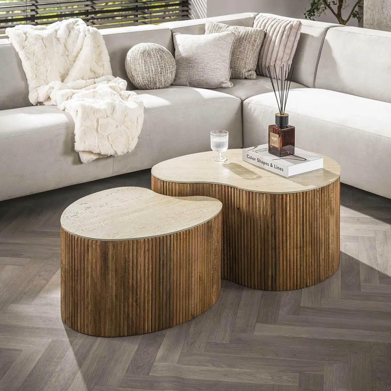 Salontafel Limestone Hart - set van 2