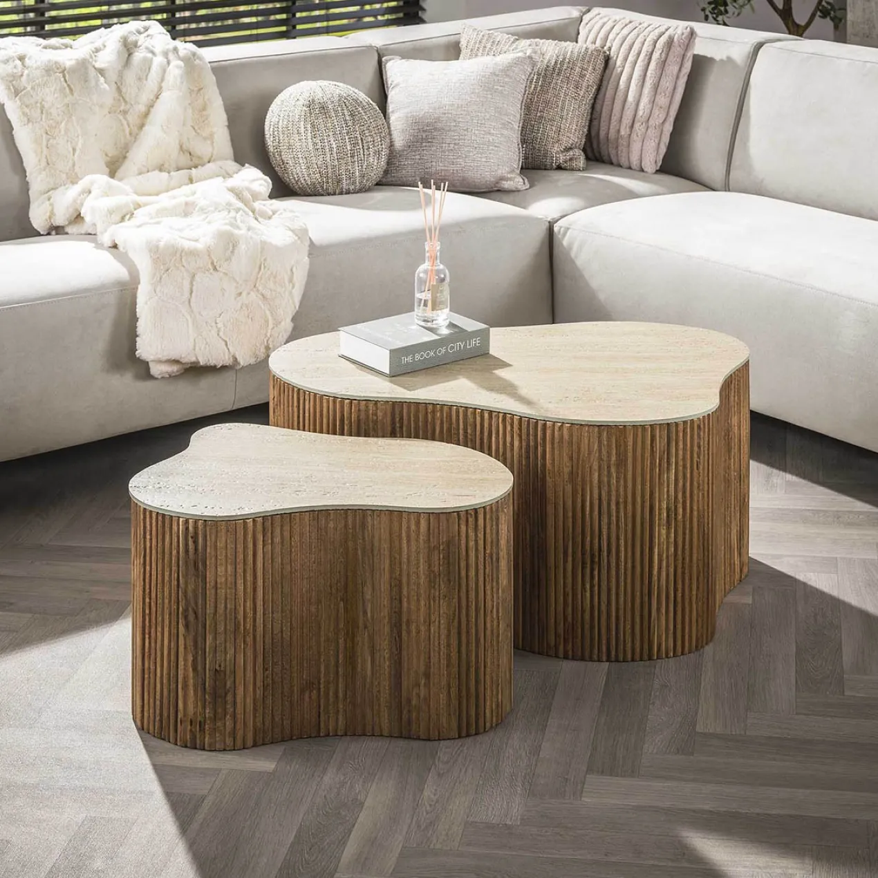 Salontafel Limestone Shamrock - set van 2